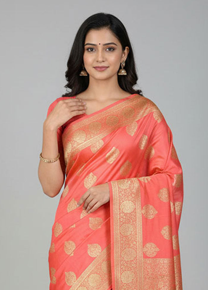 Pink Banarasi Silk Saree With Blouse Piece
