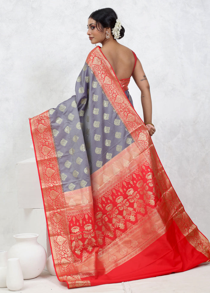Grey Kanjivaram Silk Saree With Blouse Piece - Indian Silk House Agencies