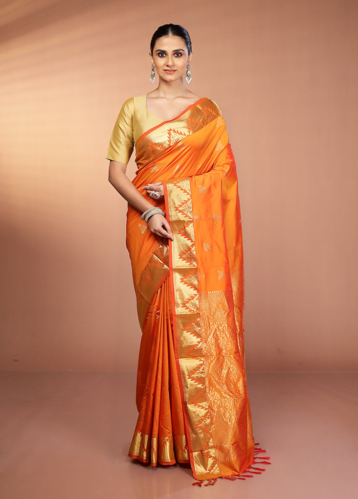 Rust Kanjivaram Silk Saree With Blouse Piece