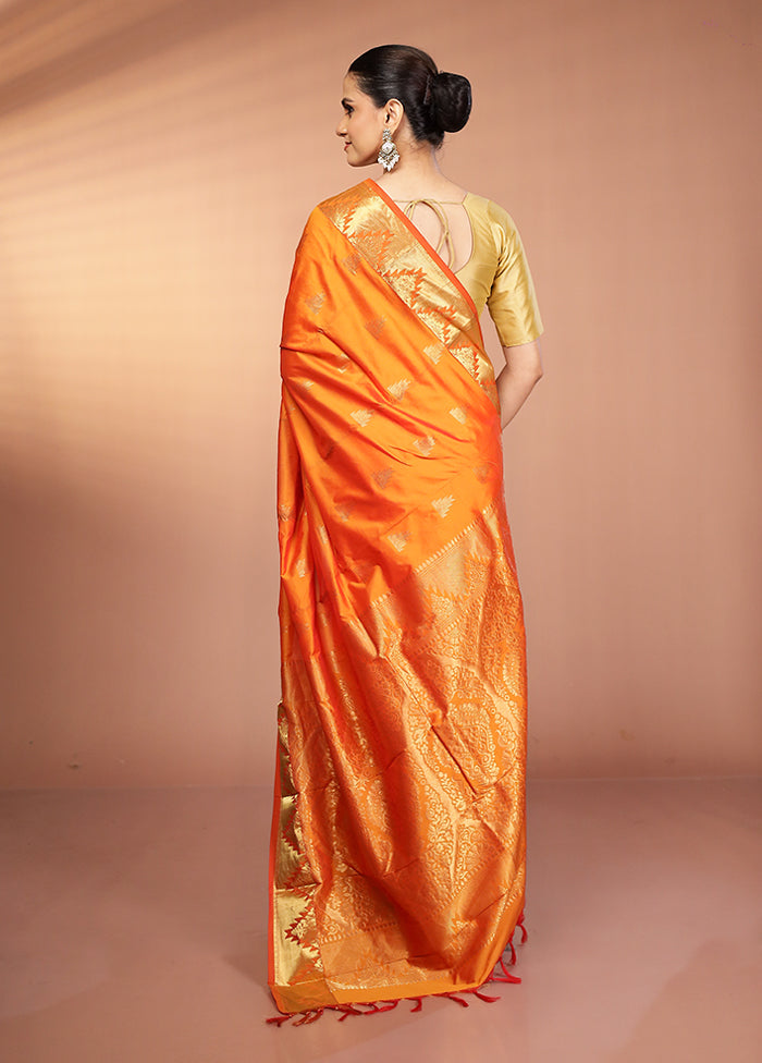 Rust Kanjivaram Silk Saree With Blouse Piece