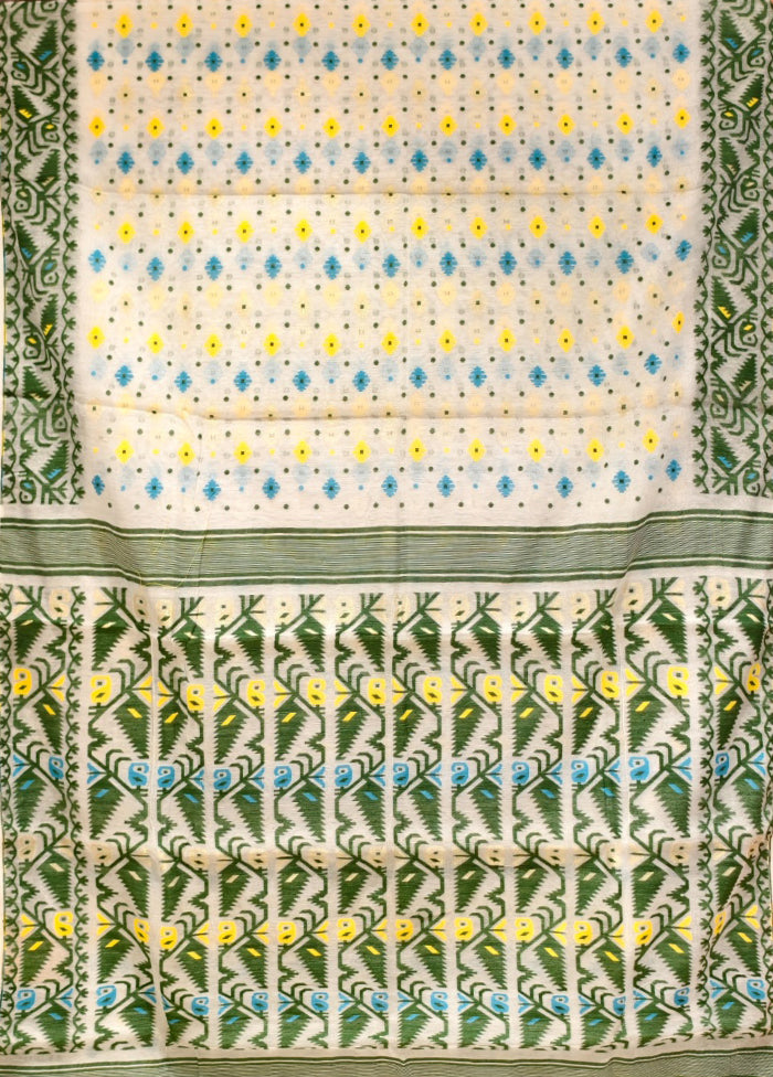 White Jamdani Cotton Saree Without Blouse Piece