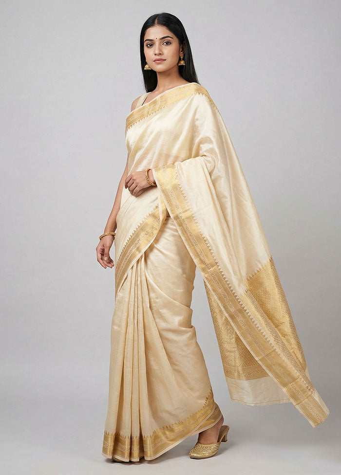Cream Cotton Saree With Blouse Piece