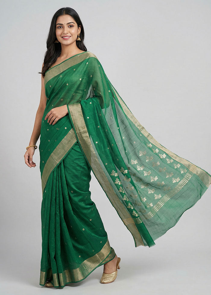 Green Chanderi Silk Saree With Blouse Piece