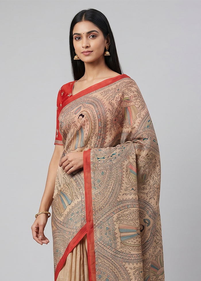 Blue Tussar Silk Saree With Blouse Piece