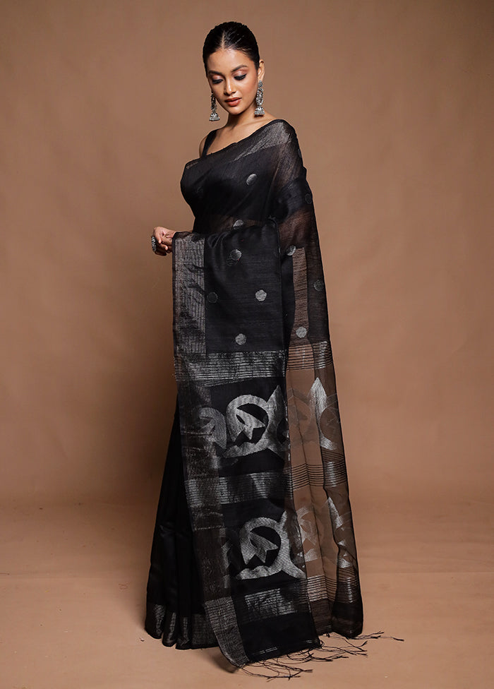 Black Handloom Matka Pure Silk Saree With Blouse Piece