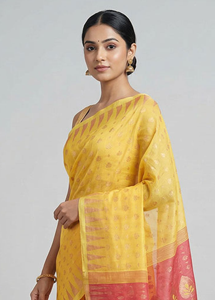 Rust Jamdani Cotton Saree Without Blouse Piece