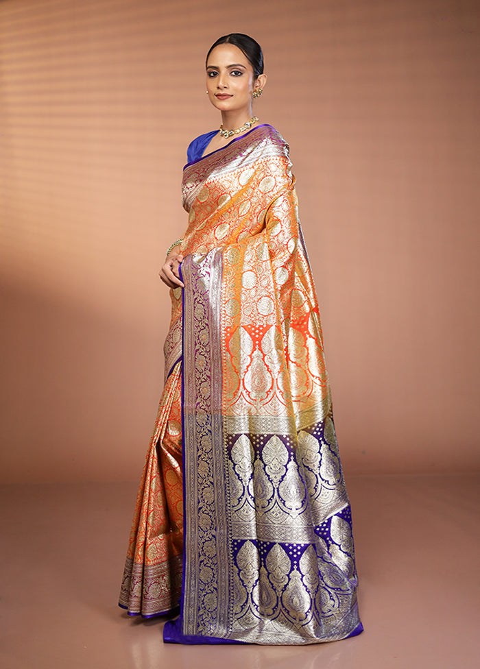 Rust Banarasi Silk Saree With Blouse Piece