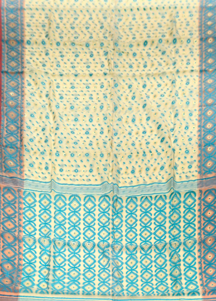 Cream Jamdani Cotton Saree Without Blouse Piece