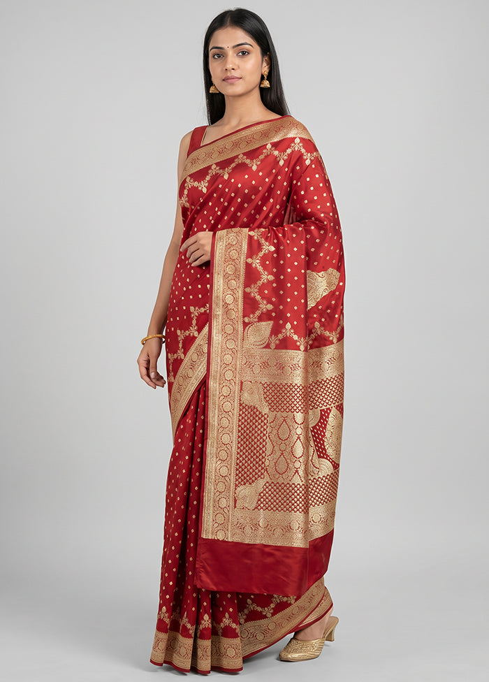 Maroon Banarasi Silk Saree With Blouse Piece