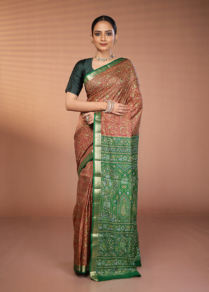 Maroon Printed Silk Saree Without Blouse Piece