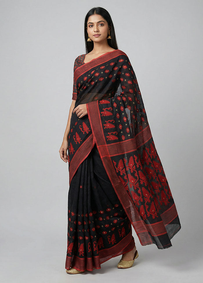 Grey Jamdani Cotton Saree Without Blouse Piece