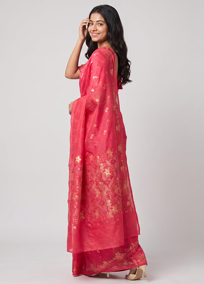 Red Jamdani Cotton Saree Without Blouse Piece