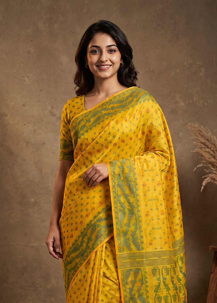 Yellow Jamdani Cotton Saree Without Blouse Piece