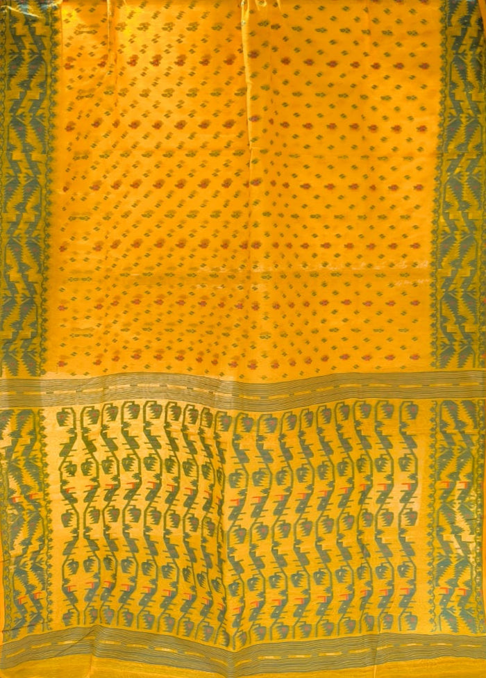 Yellow Jamdani Cotton Saree Without Blouse Piece