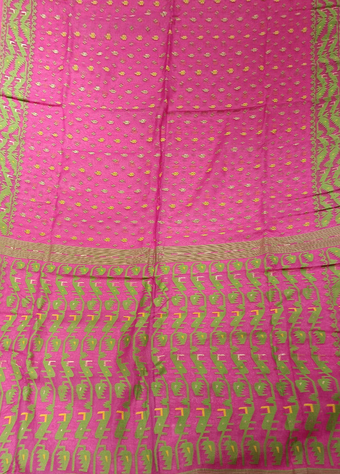 Pink Jamdani Cotton Saree Without Blouse Piece
