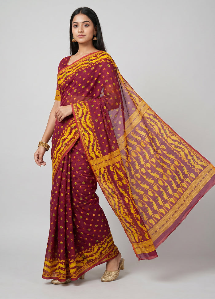 Purple Jamdani Cotton Saree Without Blouse Piece