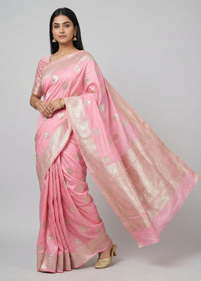 Pink Katan Silk Saree With Blouse Piece