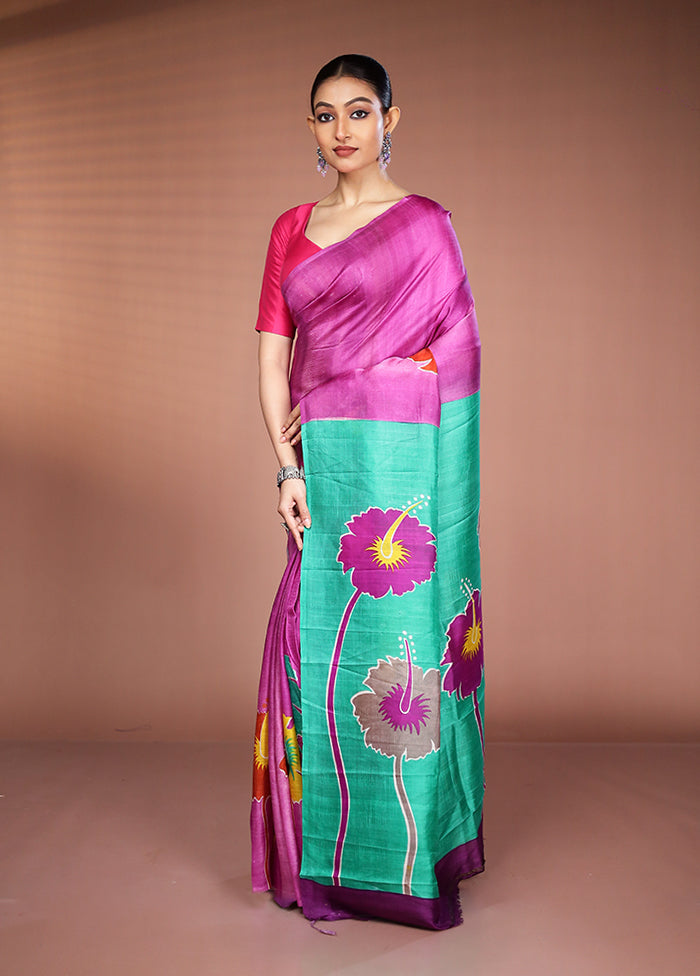 Pink Printed Pure Silk Saree Without Blouse Piece