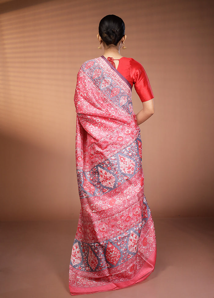 Pink Printed Silk Saree Without Blouse Piece