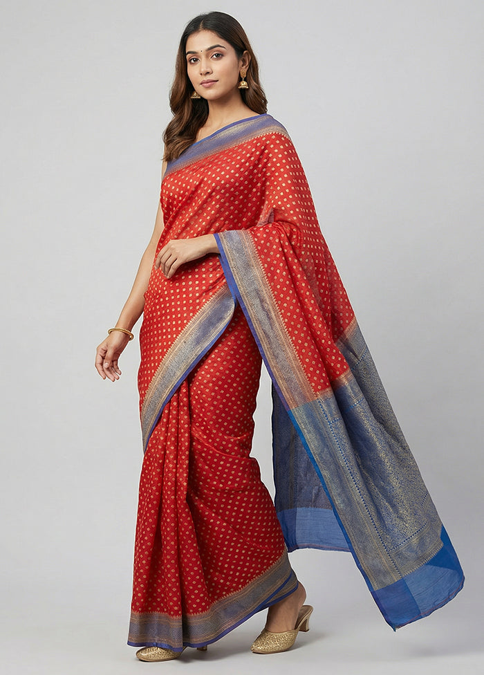 Red Dupion Silk Saree With Blouse Piece