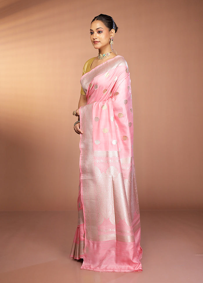 Peach Banarasi Silk Saree With Blouse Piece