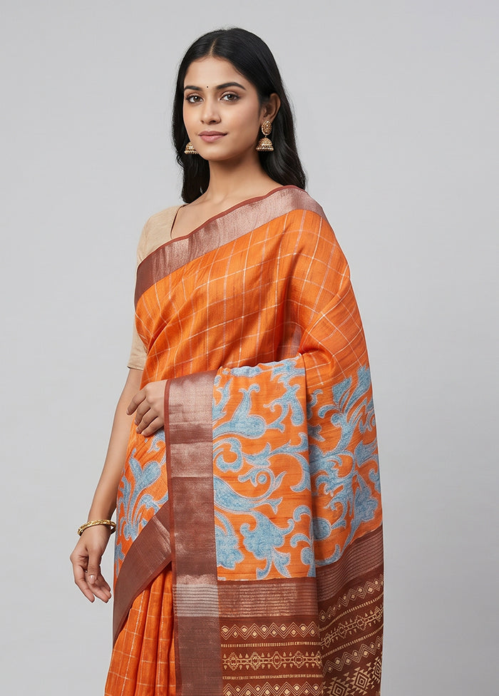 Green Tussar Silk Saree With Blouse Piece