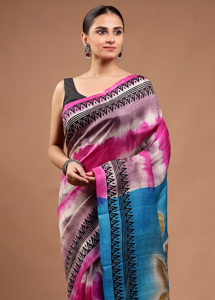 Pink Printed Silk Saree Without Blouse Piece