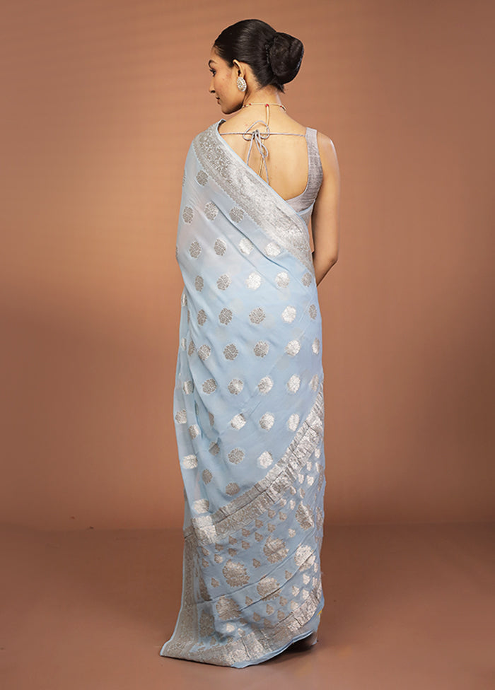 Blue Georgette Saree With Blouse Piece