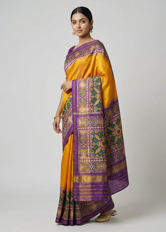 Blue Handloom Patola Pure Silk Saree With Blouse Piece