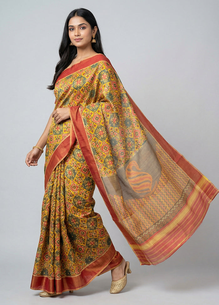 Multicolor Handloom Patola Pure Silk Saree With Blouse Piece