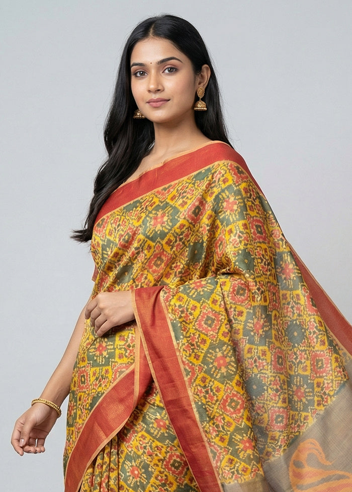 Multicolor Handloom Patola Pure Silk Saree With Blouse Piece