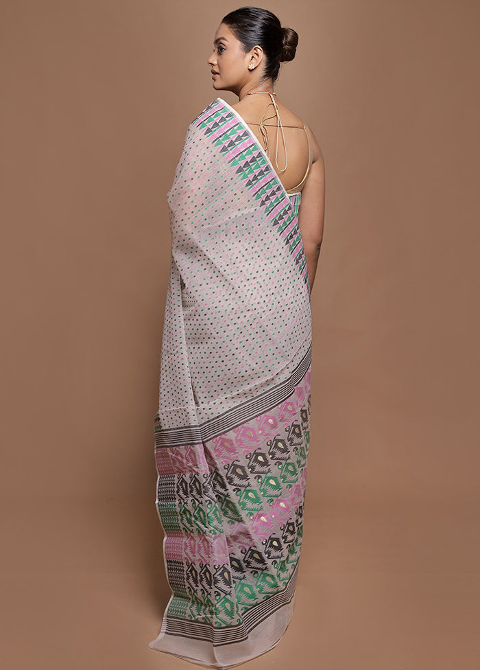 Cream Tant Jamdani Saree Without Blouse Piece