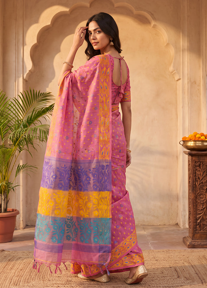 Pink Jamdani Cotton Saree Without Blouse Piece