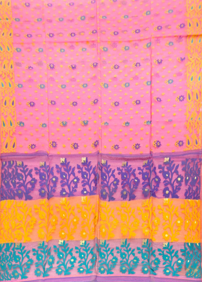 Pink Jamdani Cotton Saree Without Blouse Piece