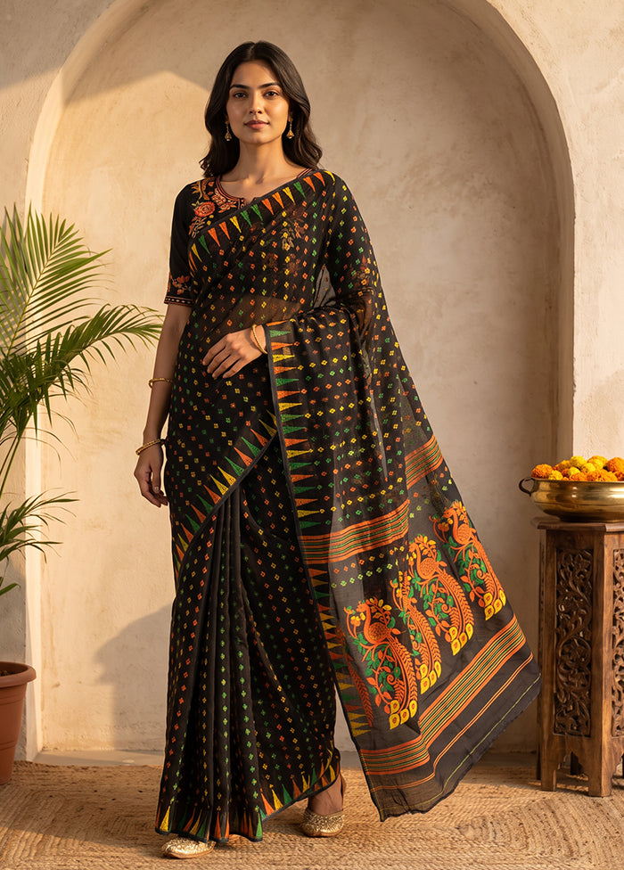 Black Jamdani Cotton Saree Without Blouse Piece