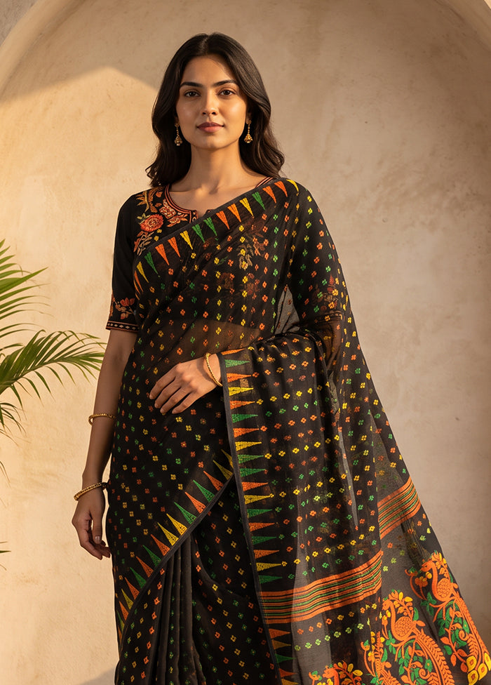 Black Jamdani Cotton Saree Without Blouse Piece