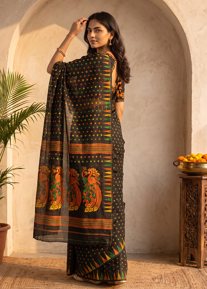 Black Jamdani Cotton Saree Without Blouse Piece