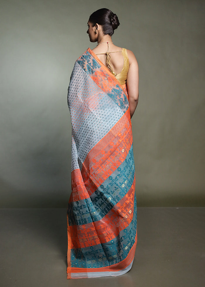 Orange Tant Jamdani Saree Without Blouse Piece