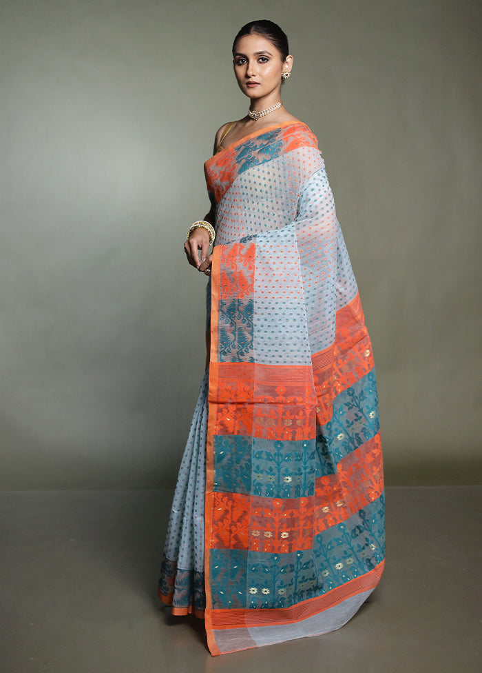Orange Tant Jamdani Saree Without Blouse Piece