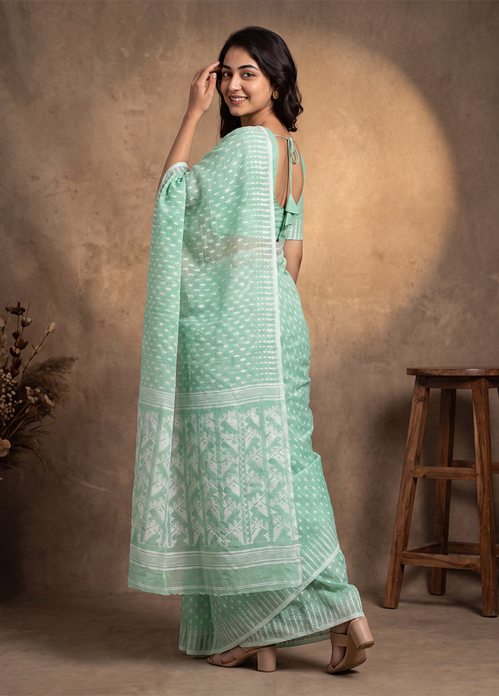 White Jamdani Cotton Saree Without Blouse Piece