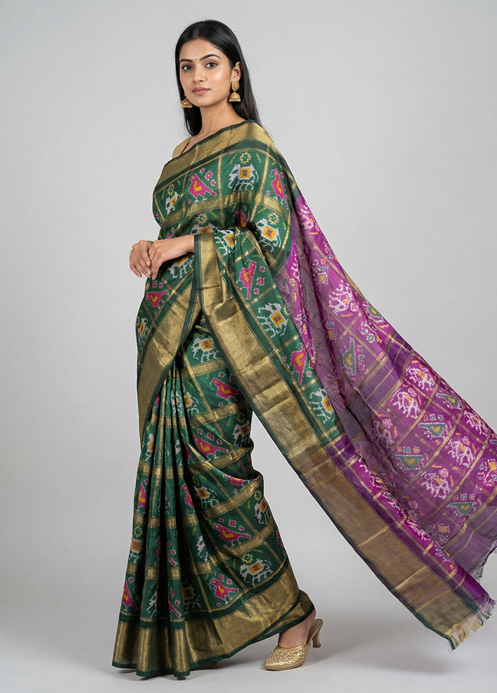 Purple Handloom Ikkat Pure Silk Saree With Blouse Piece