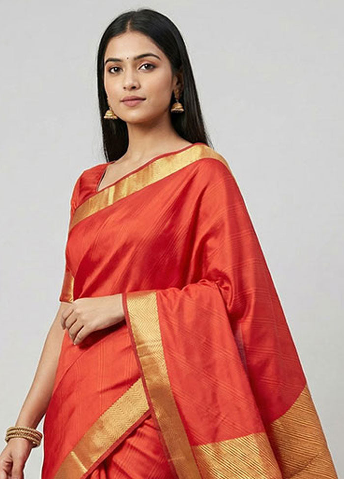 Red Handloom Kanjivaram Pure Silk Saree With Blouse Piece
