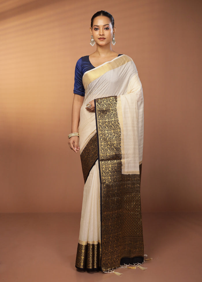 White Dupion Silk Saree With Blouse Piece
