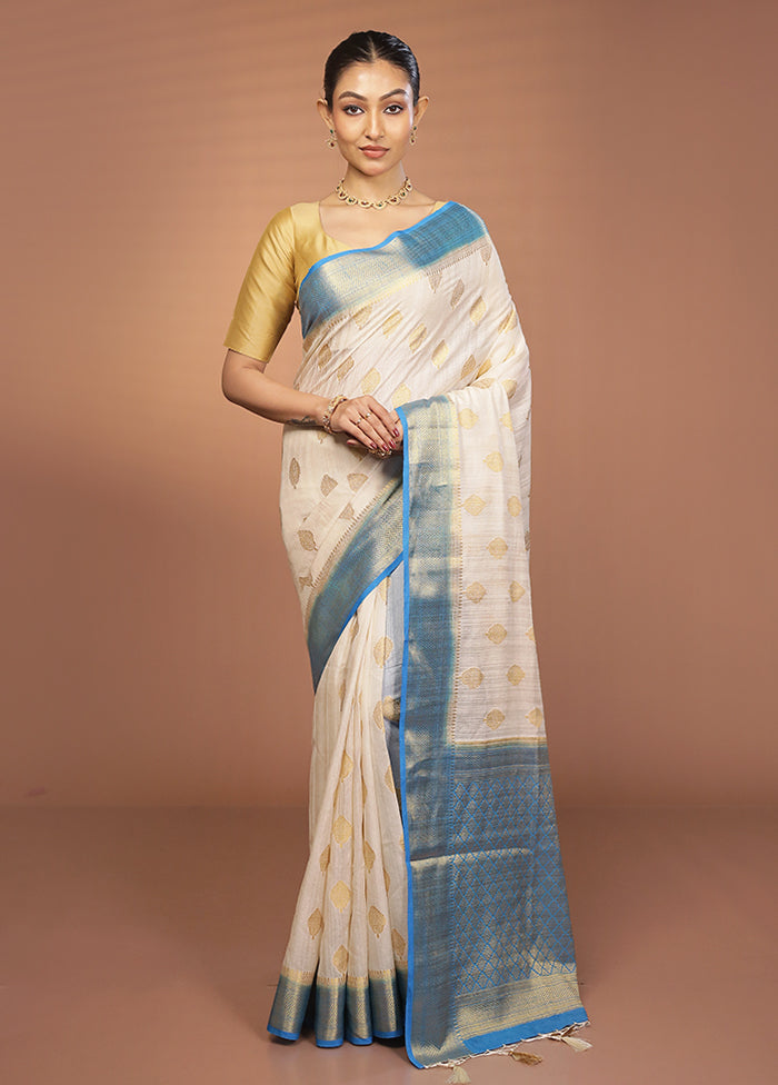 White Dupion Silk Saree With Blouse Piece