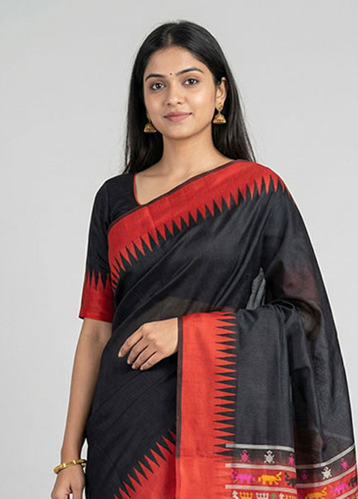 Black Tussar Silk Saree With Blouse Piece