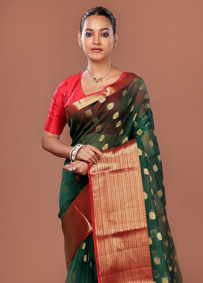 Green Organza Saree With Blouse Piece