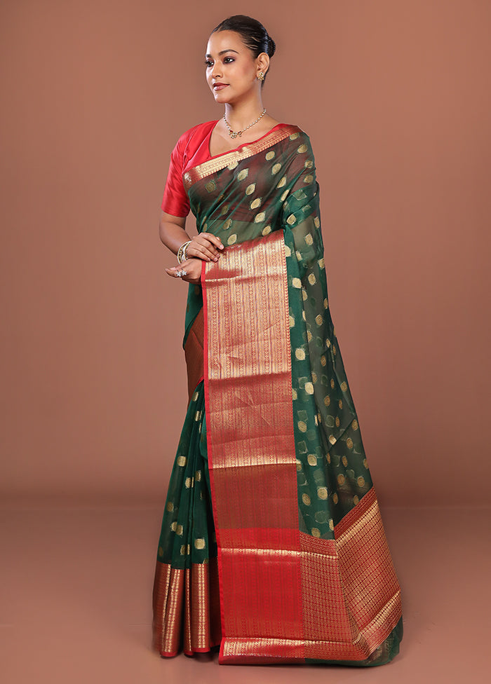 Green Organza Saree With Blouse Piece