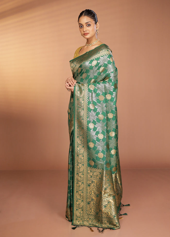 Green Dupion Silk Saree With Blouse Piece