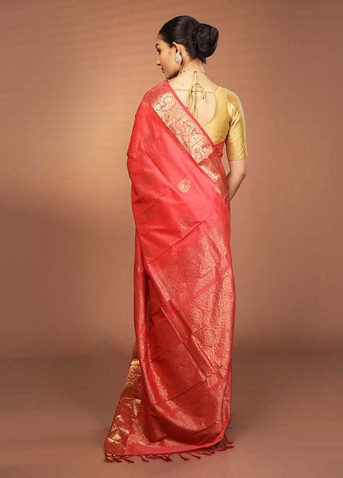 Pink Kanjivaram Silk Saree With Blouse Piece