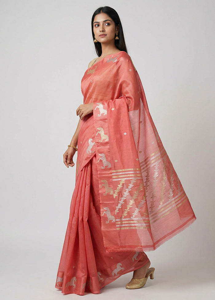Purple Handloom Kora Pure Silk Saree With Blouse Piece